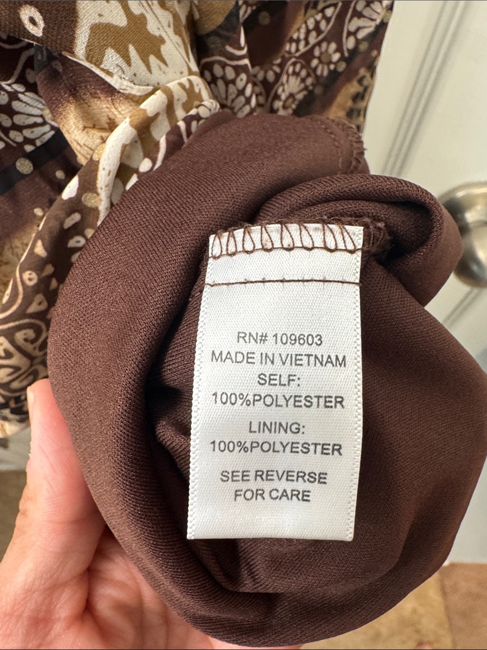 V-Neck Sleeveless Midi Dress in Brown and Cream Patchwork - Picture 4 of 7